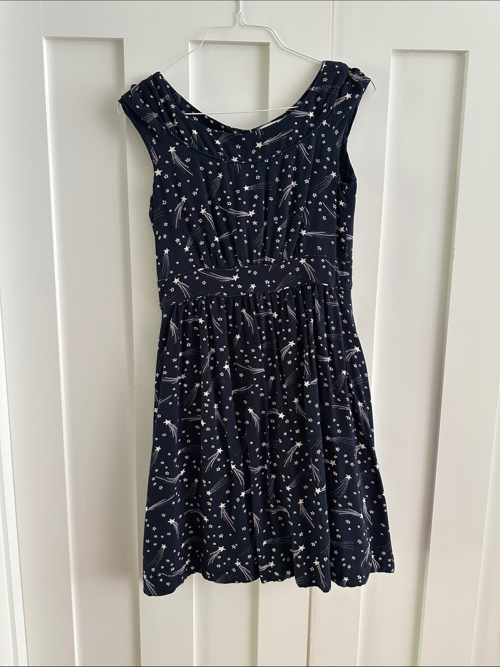Emily and Fin Navy Sleeveless Fir and Flair Midi Dress with White Star Print
